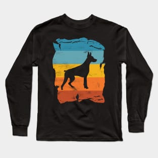 Dobermann Pinscher Distressed Vintage Retro Silhouette Long Sleeve T-Shirt